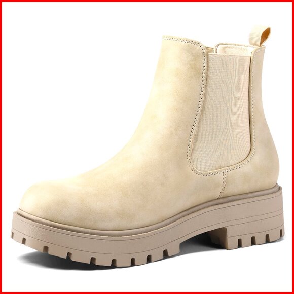 Shoes - Women's Chelsea Ankle Boots Slip On Lug Sole Low Heel Elastic Booties